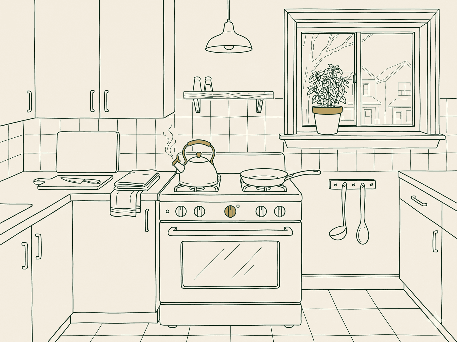 Line illustration of a stove