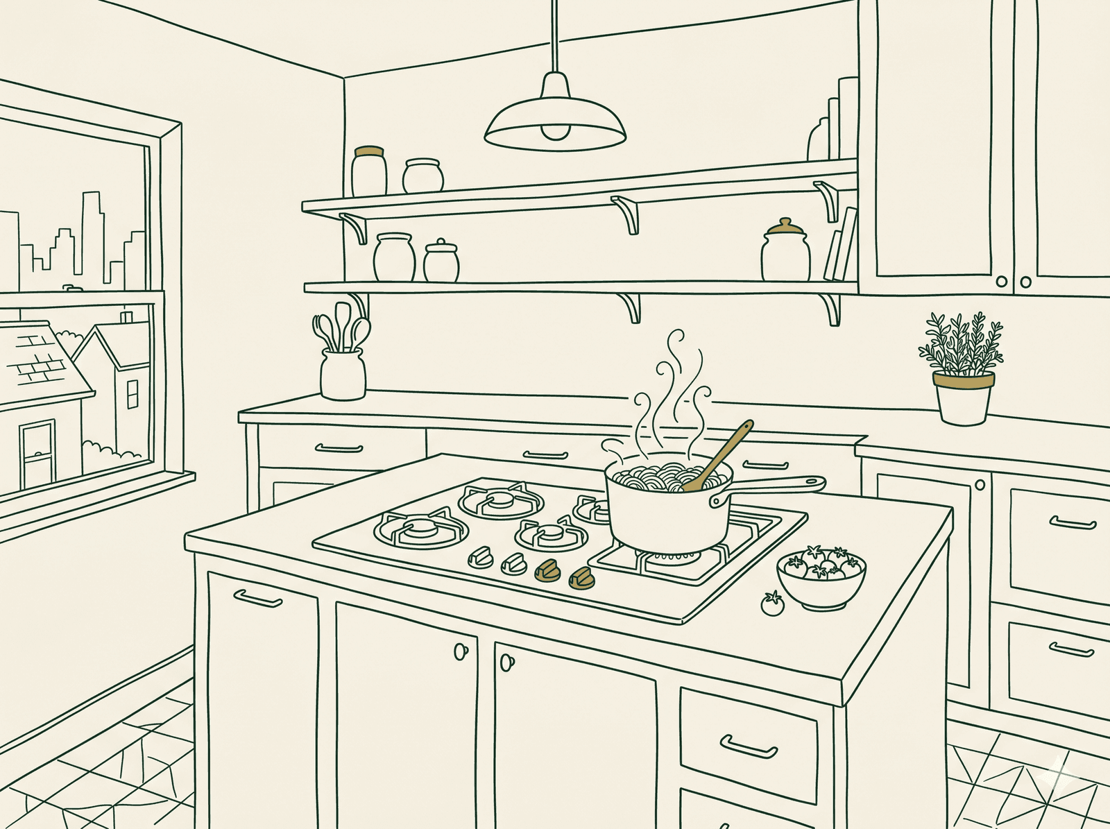 Line illustration of a cooktop