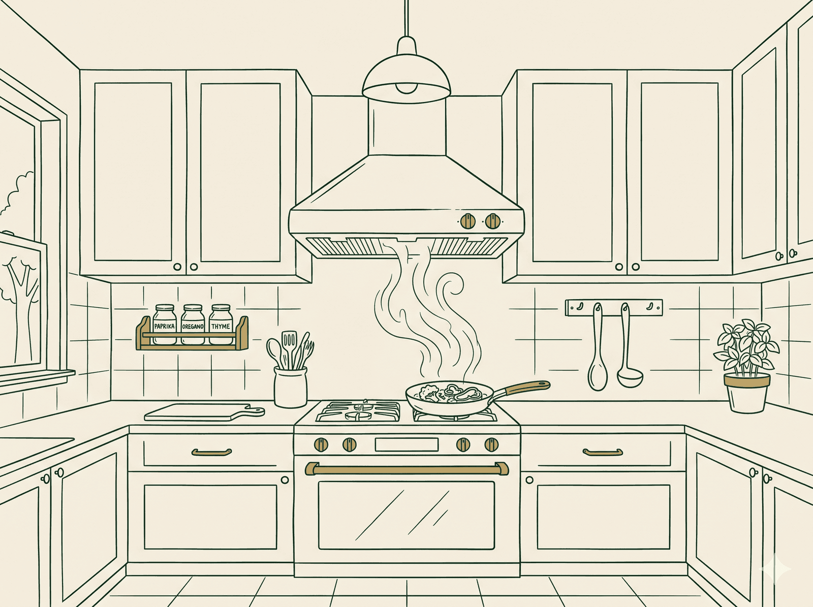 Line illustration of a range hood